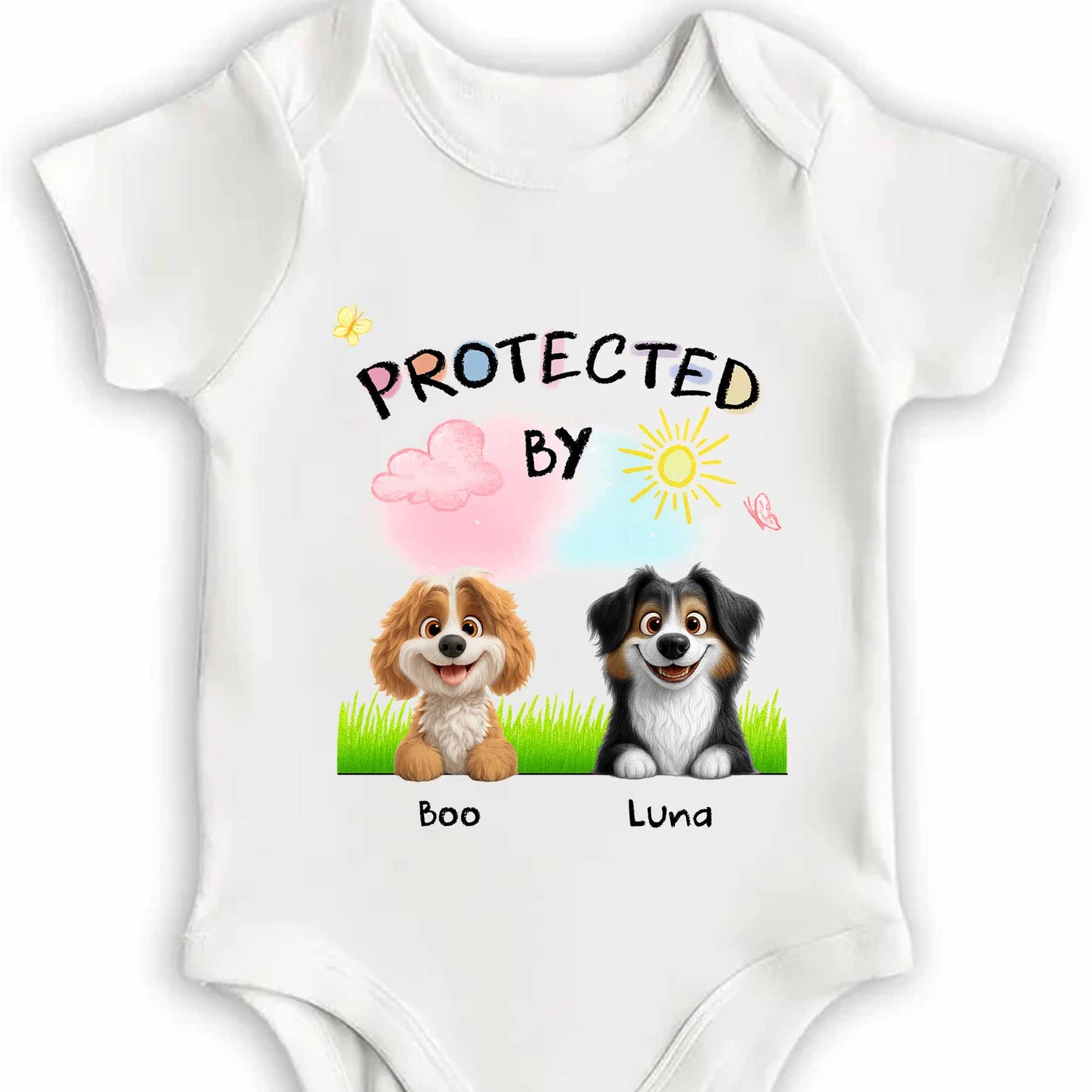 Protected By Cute Dogs Baby Onesie
