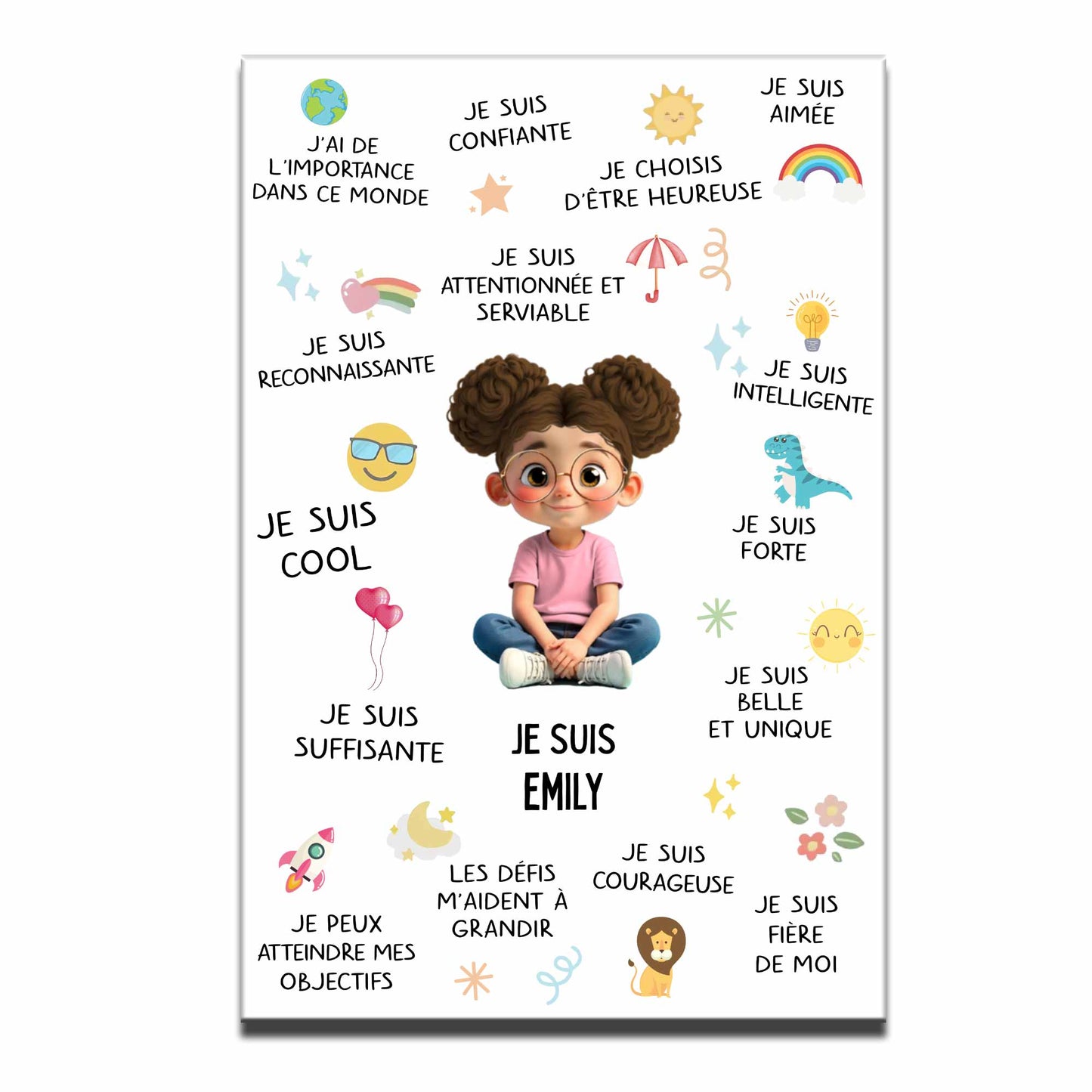 Je Suis Conscient, Affirmation Poster With Cartoon Boy And Stars