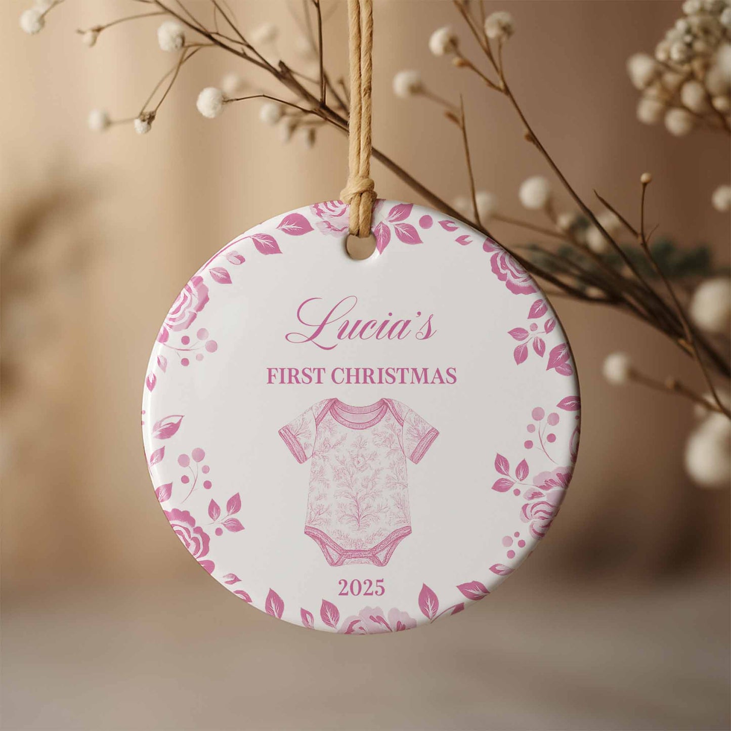 First Christmas Celebration With Leafy Baby Onesie Design