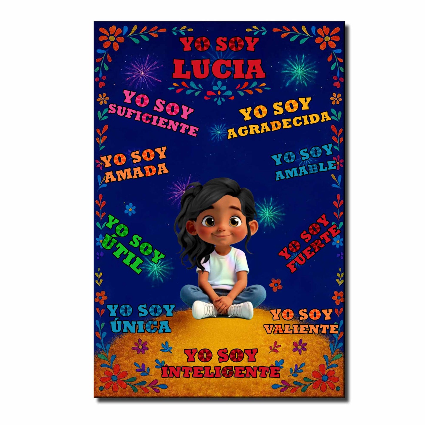 Yo Soy Diego, Floral and Star Patterns Personalized Poster - Personalized Custom Vertical Poster - KID380_VPOS
