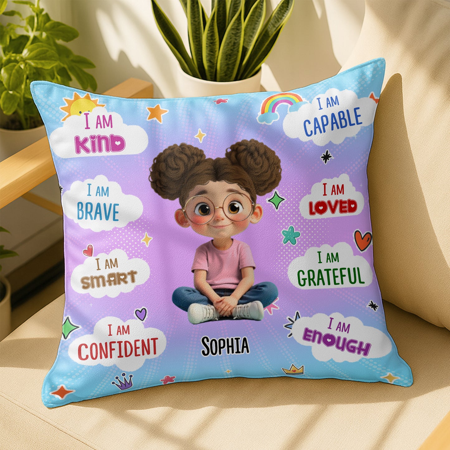 I Am Kind, Brave, and Smart, Positive Affirmations Pillow