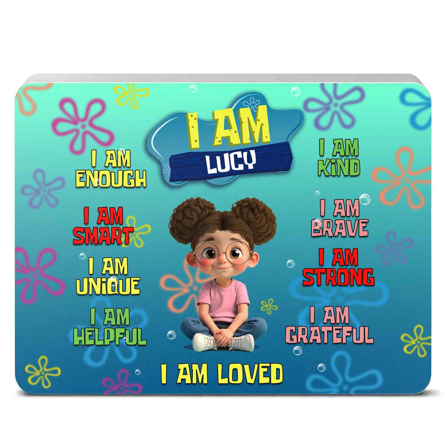 I Am Enough Affirmations With Cartoon Girl and Colorful Flowers