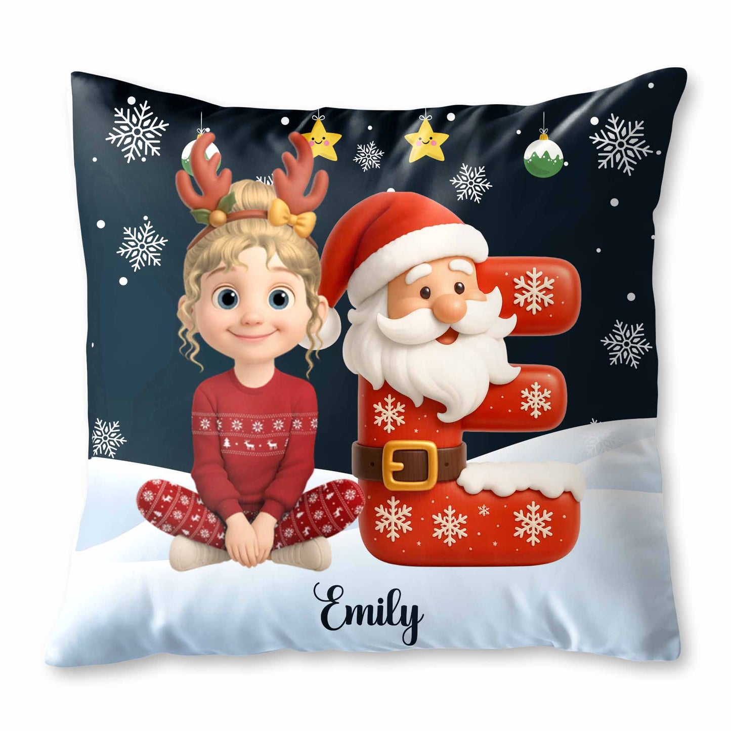 Festive Santa And Reindeer Themed Custom Pillow