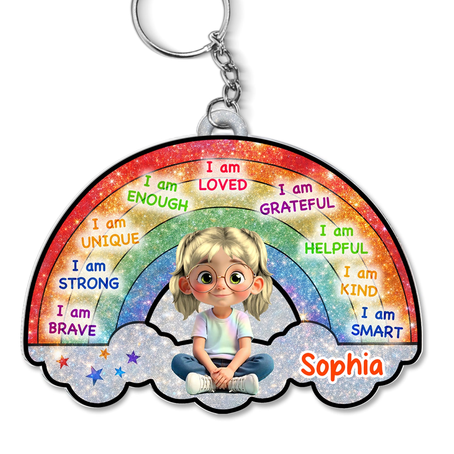 I Am Loved, I Am Grateful, Cartoon Girl Keychain