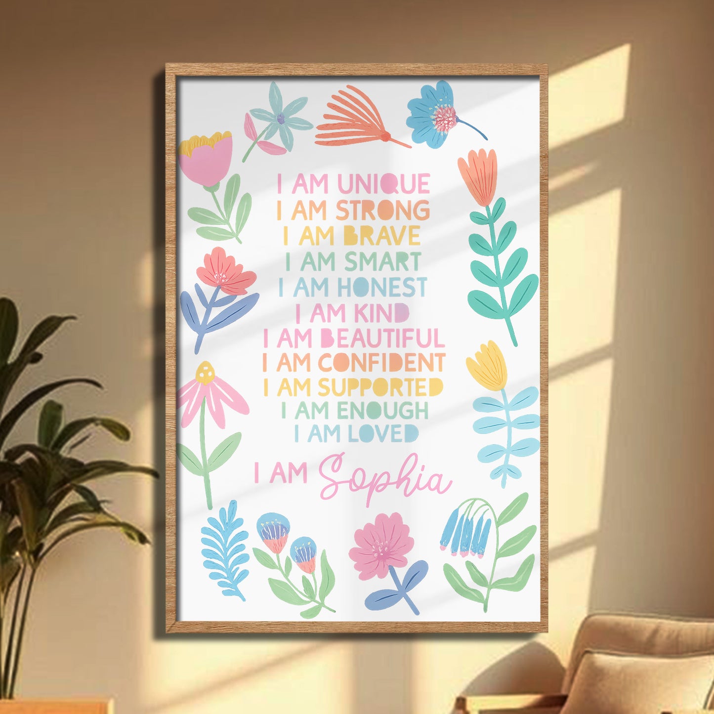 I Am Unique, I Am Strong, Personalized Floral Decor