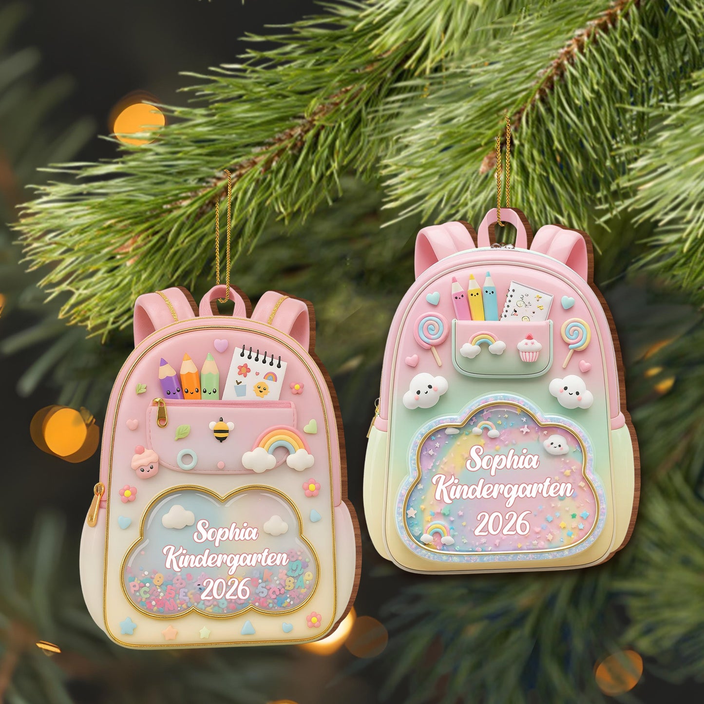 Charming Custom School Moment Ornament With Backpack and Flowers
