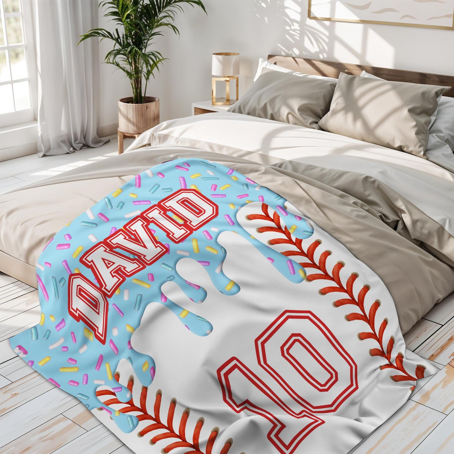 Vibrant Blanket With Melted Ice Cream and Baseball Stitches