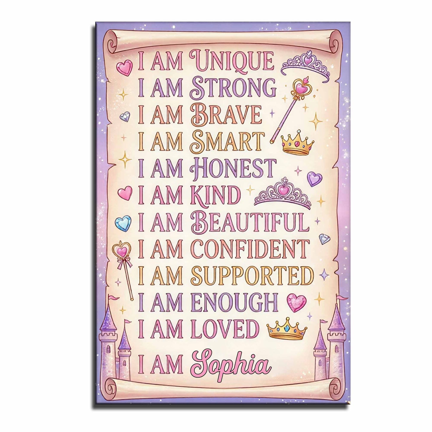 I Am Unique Strong Brave Smart Affirmations With Crowns And Castle