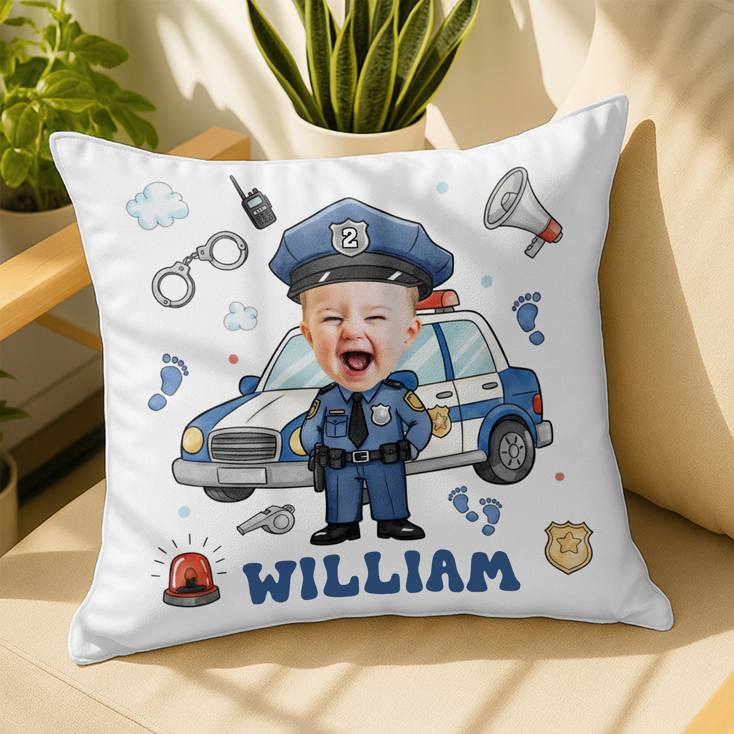 Celebrate Your Little Hero, Police Officer Pillow - Personalized Custom Pillow, Insert Included - KID520_PLW