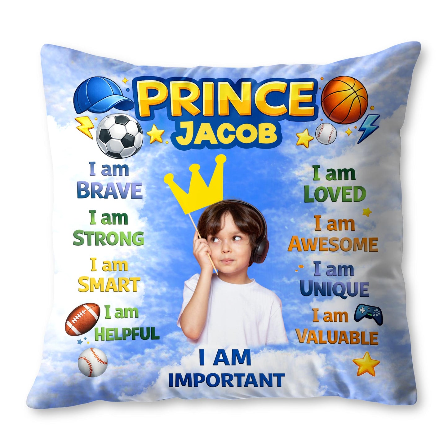 Prince I Am Brave Strong Smart Helpful Affirmations With Sports Balls And Crown