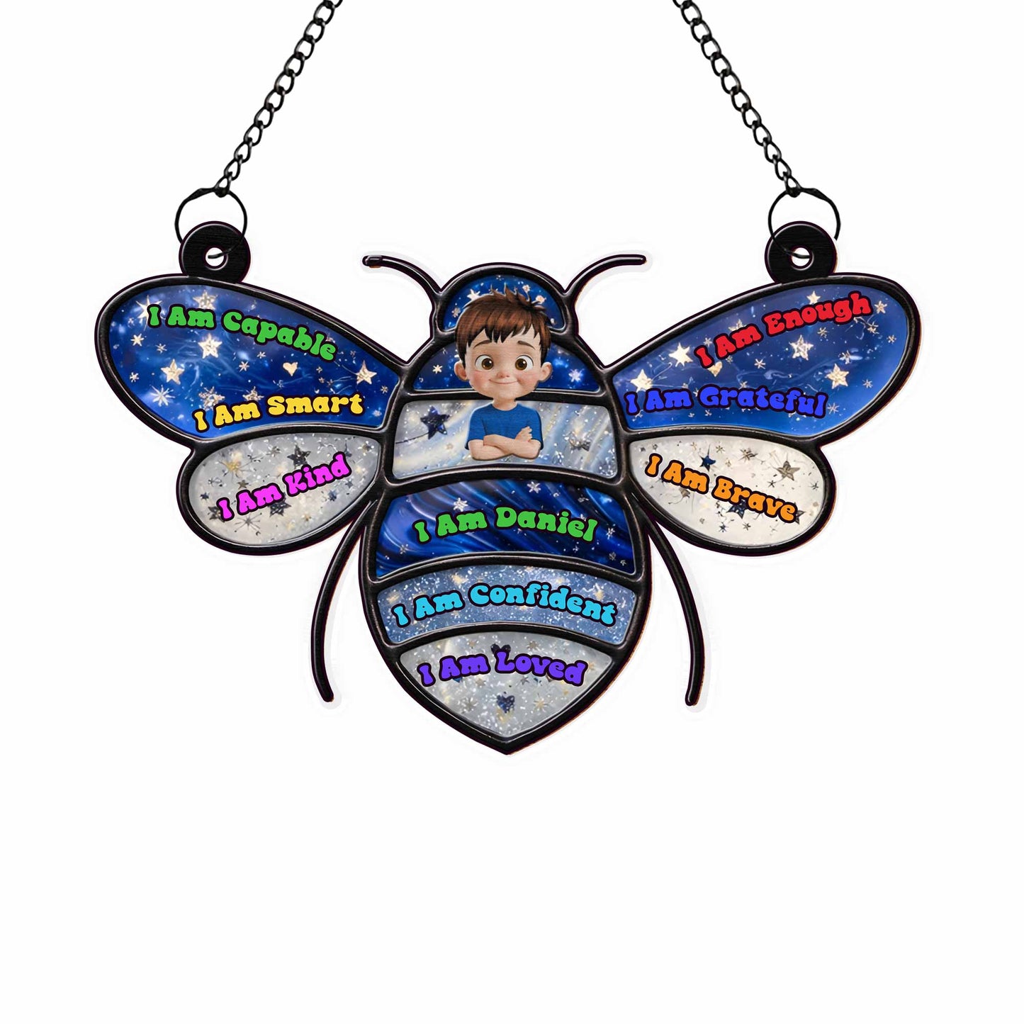 I Am Capable Smart Kind Enough Brave Bee Affirmations For Kids - Personalized Custom Suncatcher - KID598_CSUN
