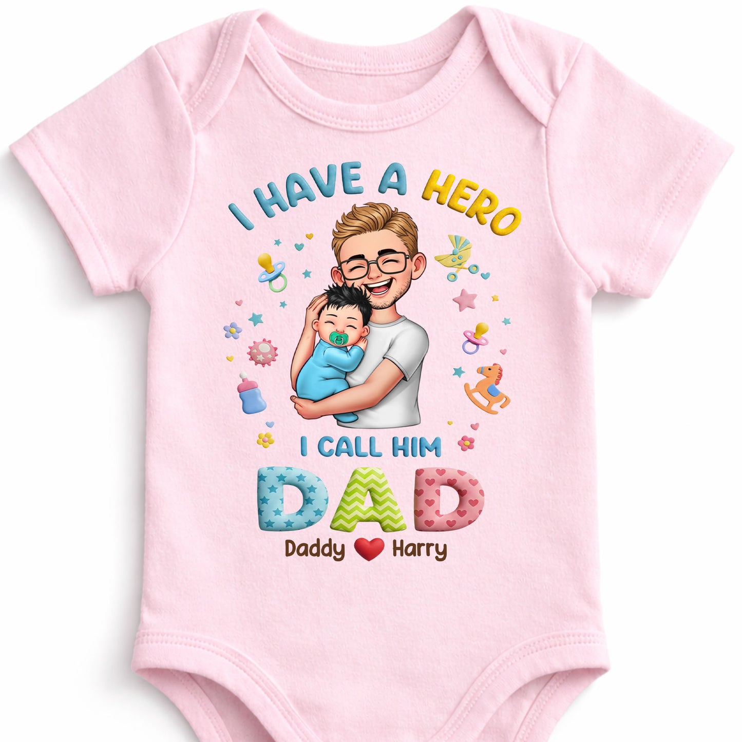 I Have A Hero I Call Him Dad Personalized Dad And Baby - Personalized Custom Baby Onesie - KID684_ONES