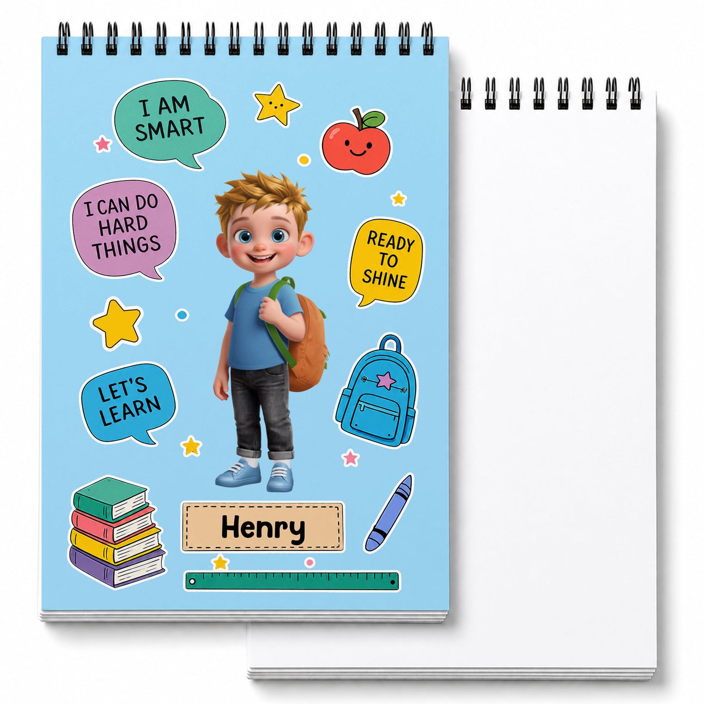 I Am Smart I Can Do Hard Things Boy With Backpack And Books - Personalized Sketch Book - KID868_SKEB