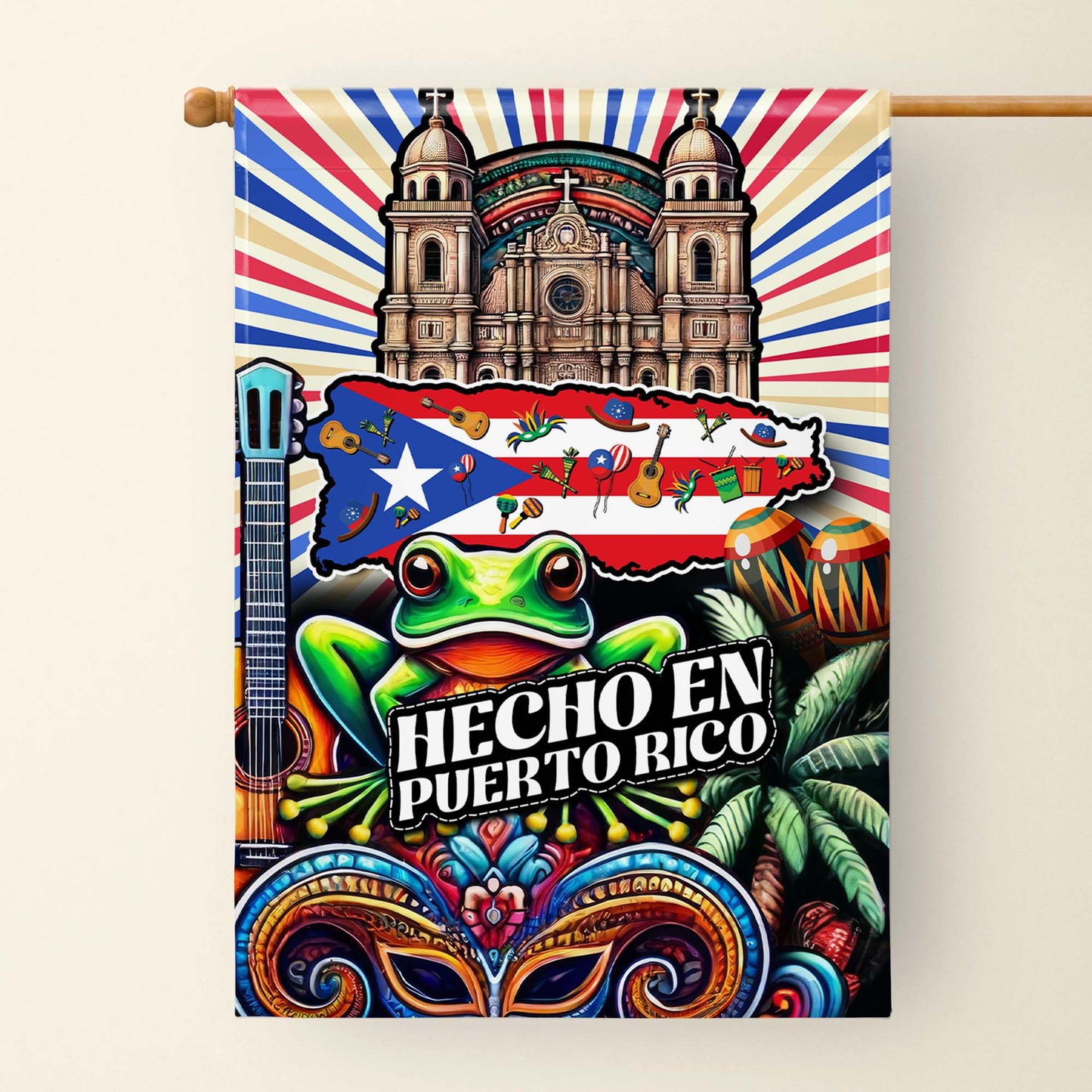 Hecho En Puerto Rico Flag With Traditional Symbols