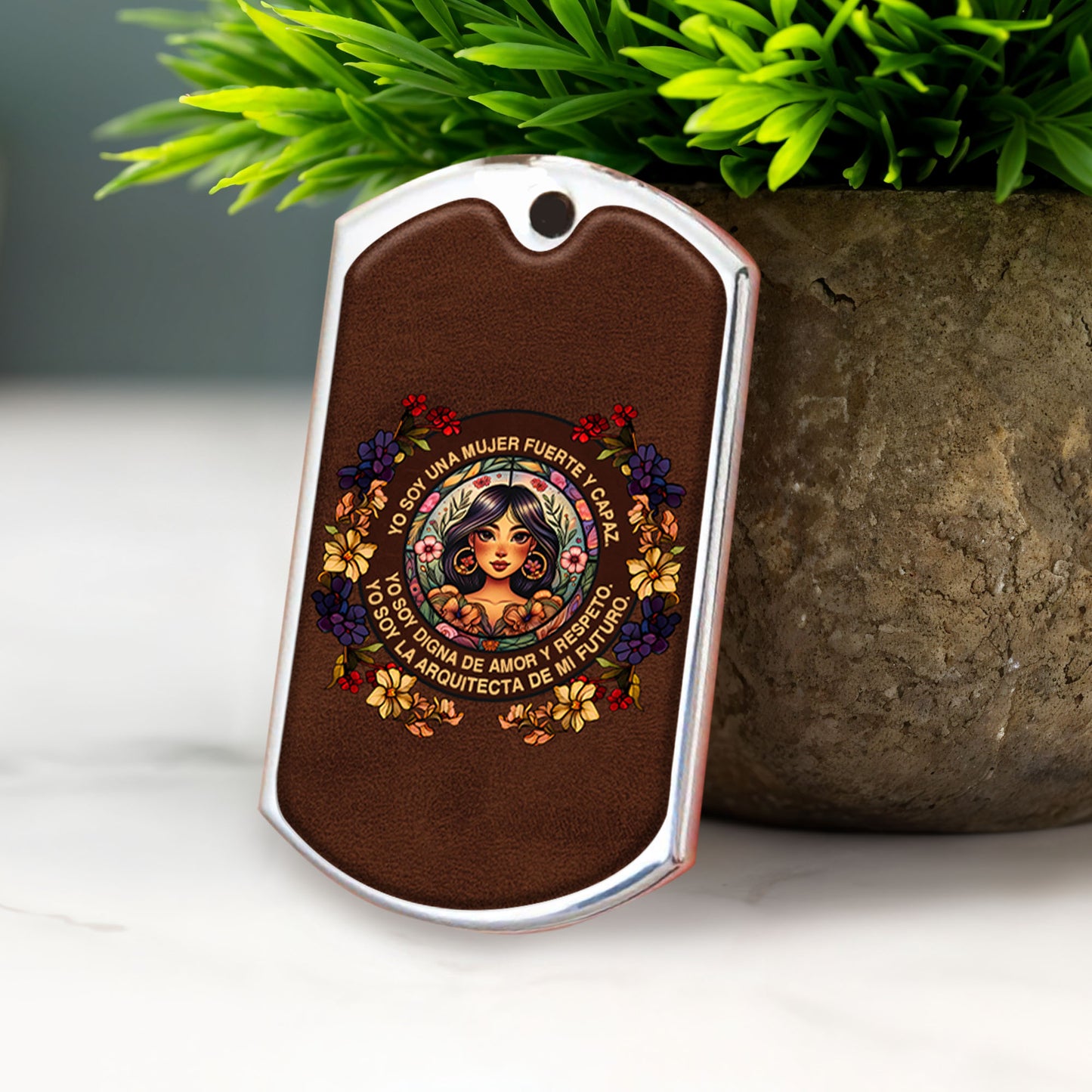 Strong and Brave Woman Love and Peace Portrait Keychain