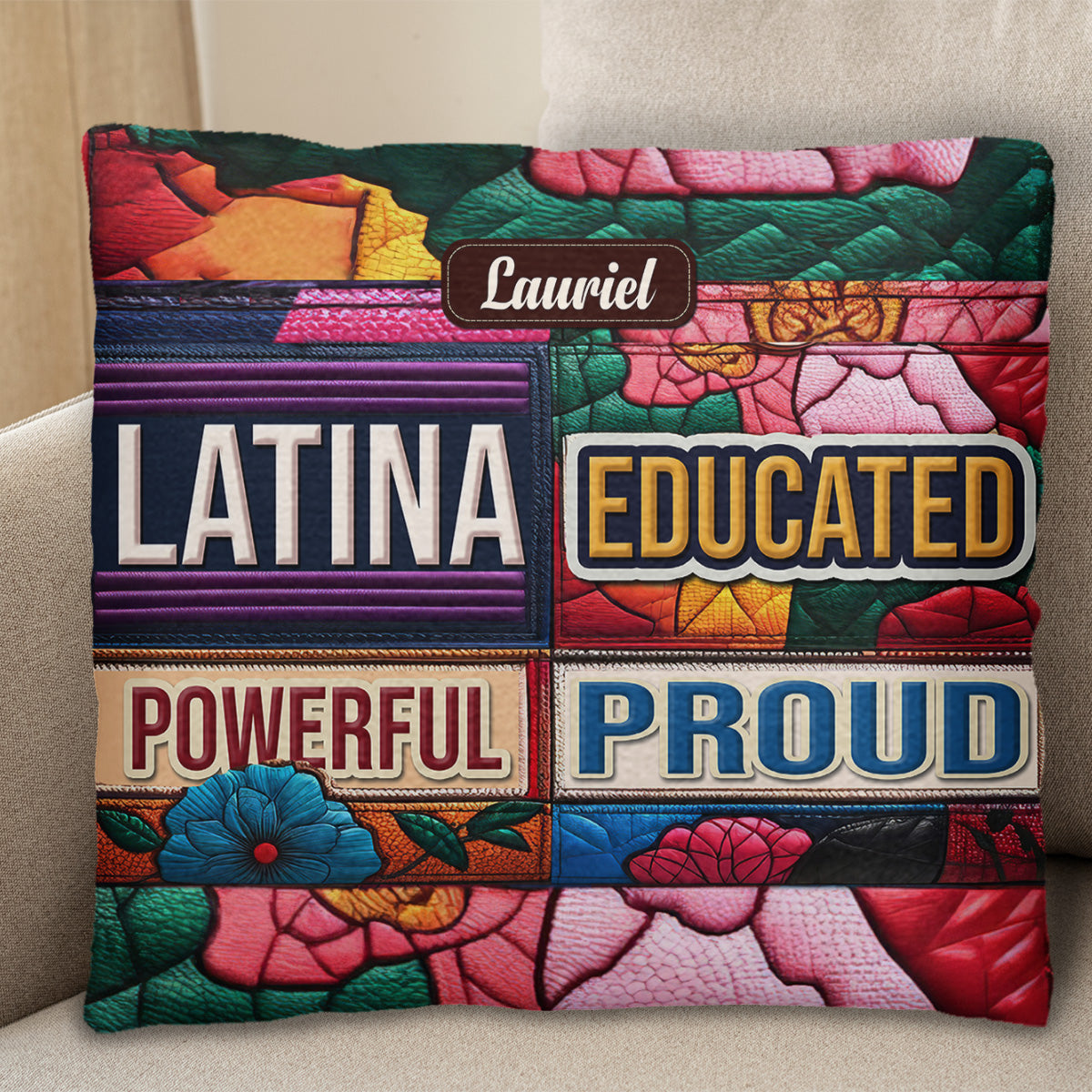 Latina Educated Powerful Proud Inspirational Quote Pillow