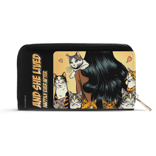 And She Lived Happily Ever After - Black - Leather Wallet For Cat Lovers - LL04BLACKWL