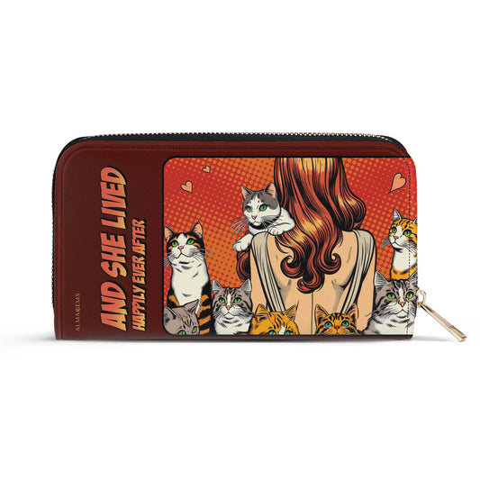 And She Lived Happily Ever After - Red - Leather Wallet For Cat Lovers - LL04REDWL