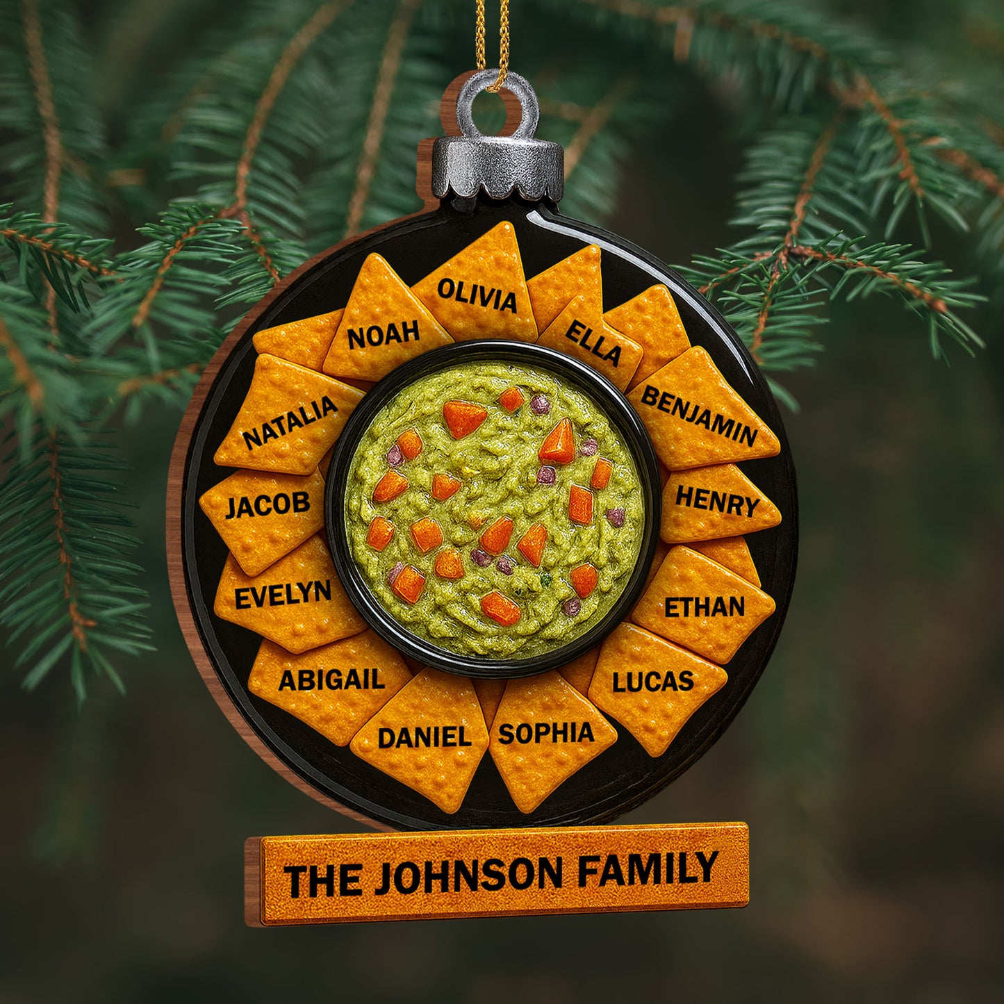 Family Gathering Festive Ornament With Tortilla Chips And Guacamole Bowl