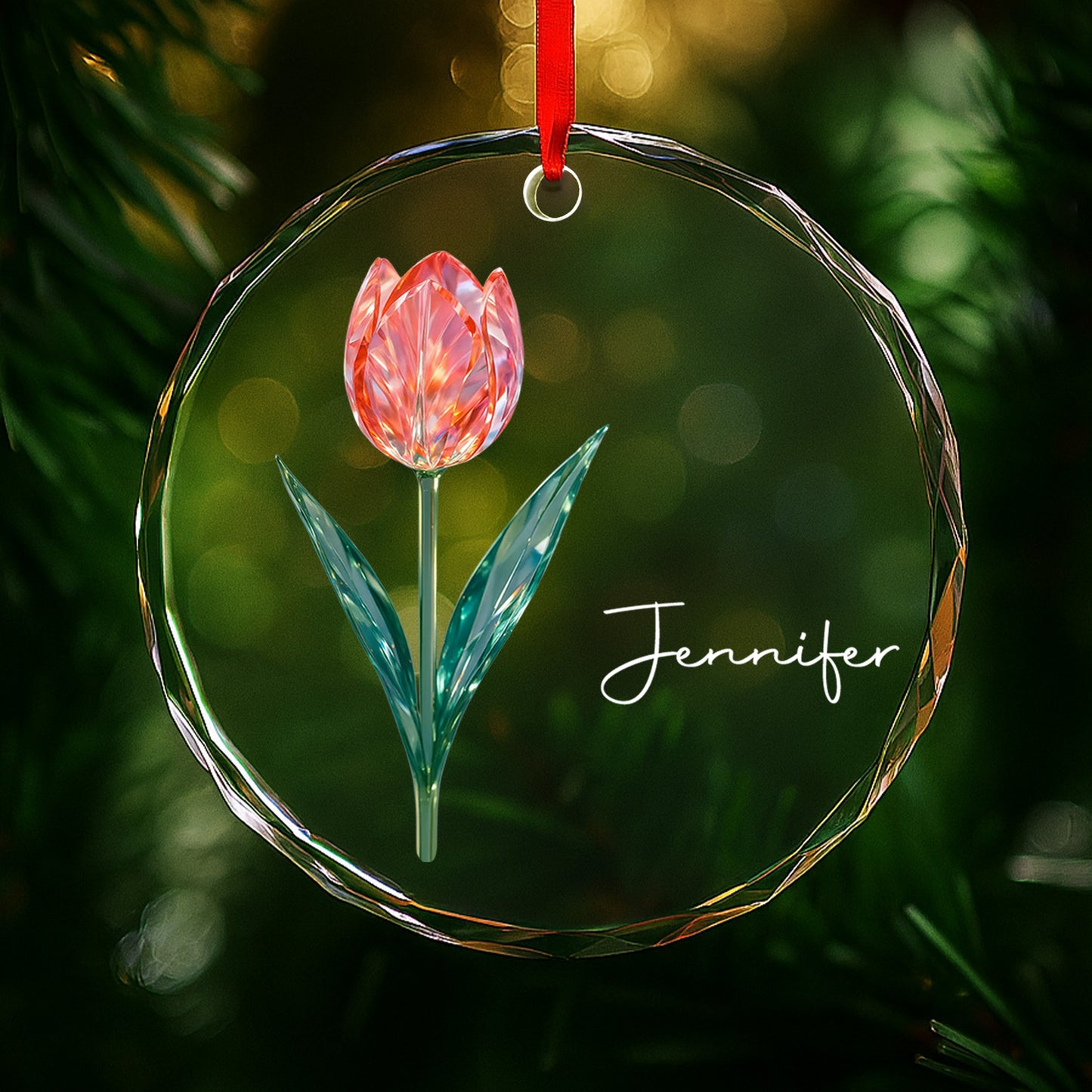 Celebrate With A Beautiful Tulip - Personalized Custom Circle Glass Ornament - DTG053_CGOR