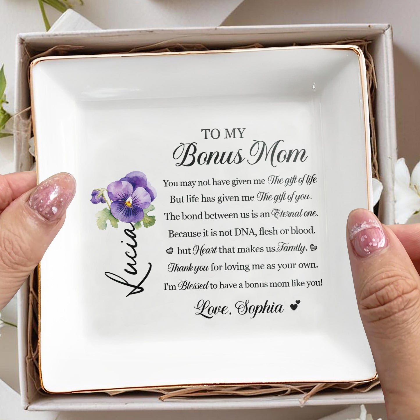 À ma maman bonus, lien éternel, bénie de t'avoir - Plat à bijoux personnalisé - MOM027_SCRD