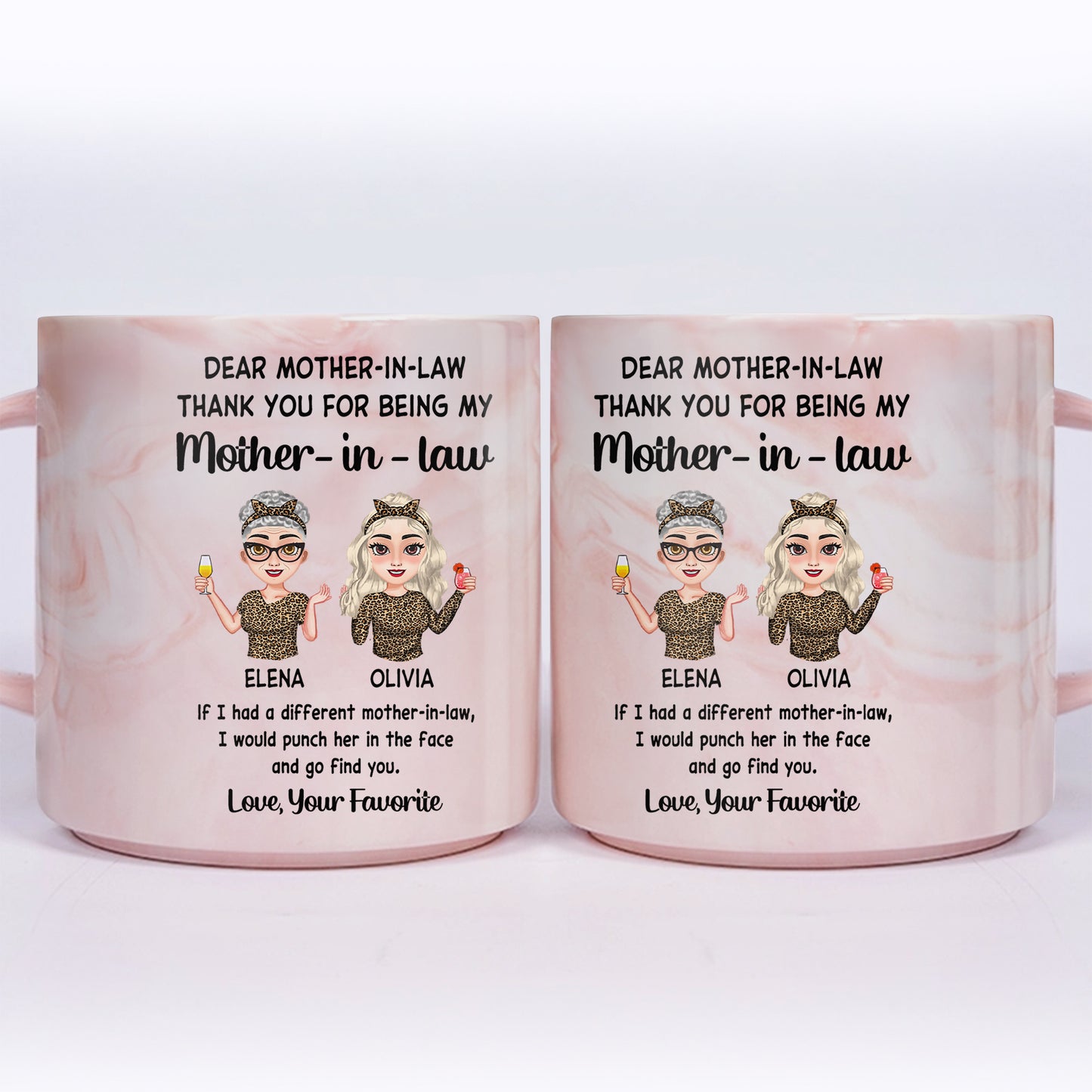 Dear Mother-In-Law Thank You For Being My Cartoon Women - Personalized Custom Pink Marble Mug - MOM046_PMAM