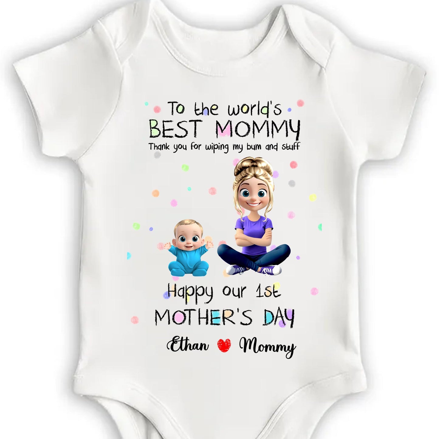 Personalized Mom & Baby Onesie: "Best Mommy... Thanks for Wiping!" - To the World's Best Mommy, Thank You For Wiping My Bum and Stuff, Mom and Baby