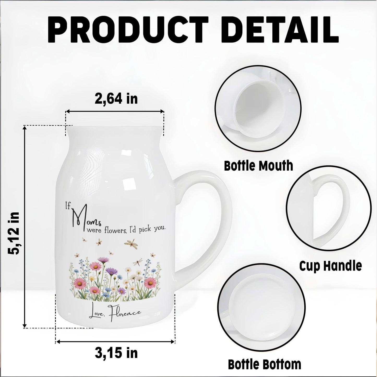 If Moms Were Flowers, I'd Pick You, Flowers and Butterflies - Personalized Ceramic Flower Vase - MOM093_CEV