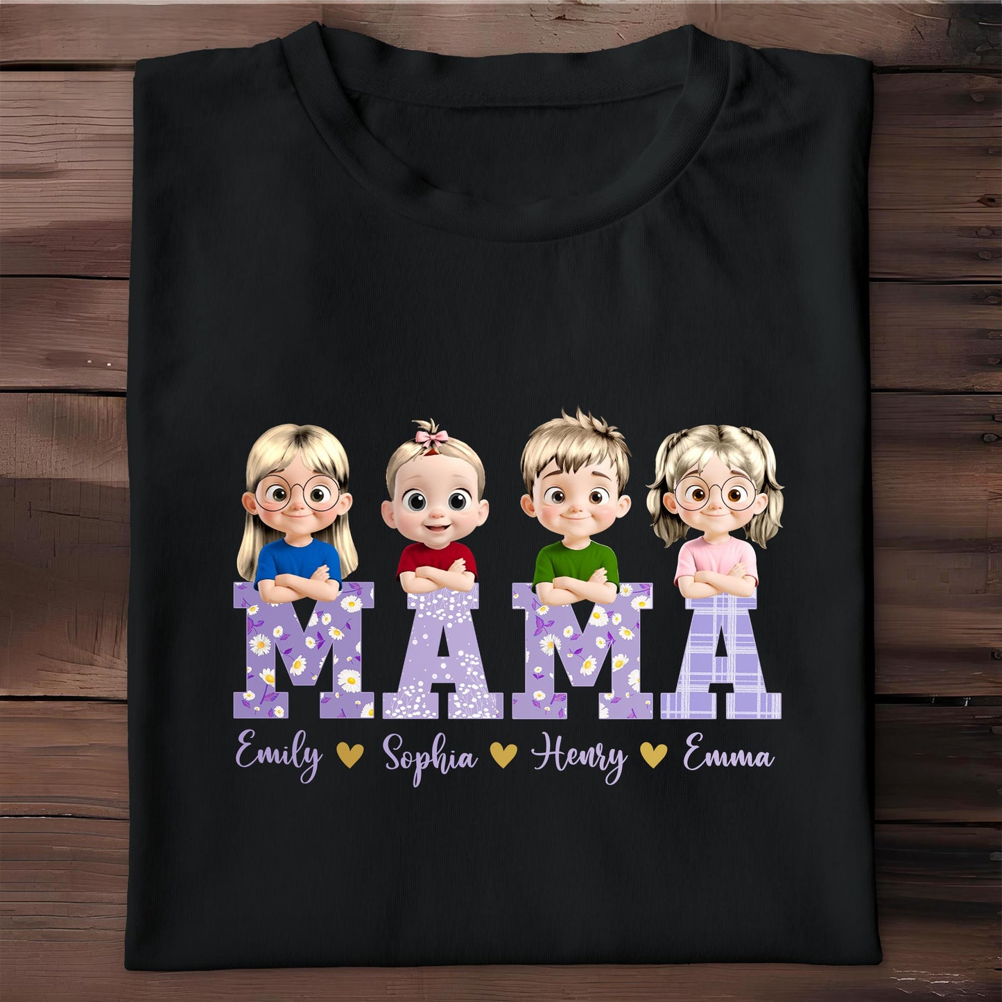 Mama With Cute Cartoon Children Design
