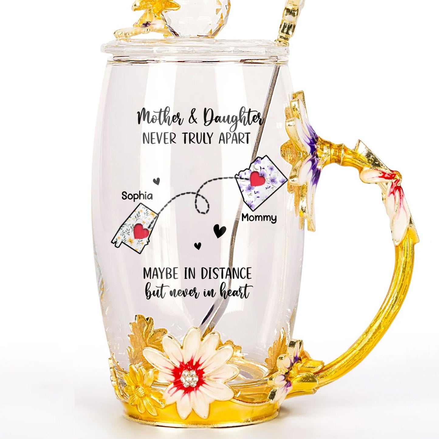 Mother & Daughter Never Truly Apart, Maybe In Distance But Never In Heart, Flowers and Hearts