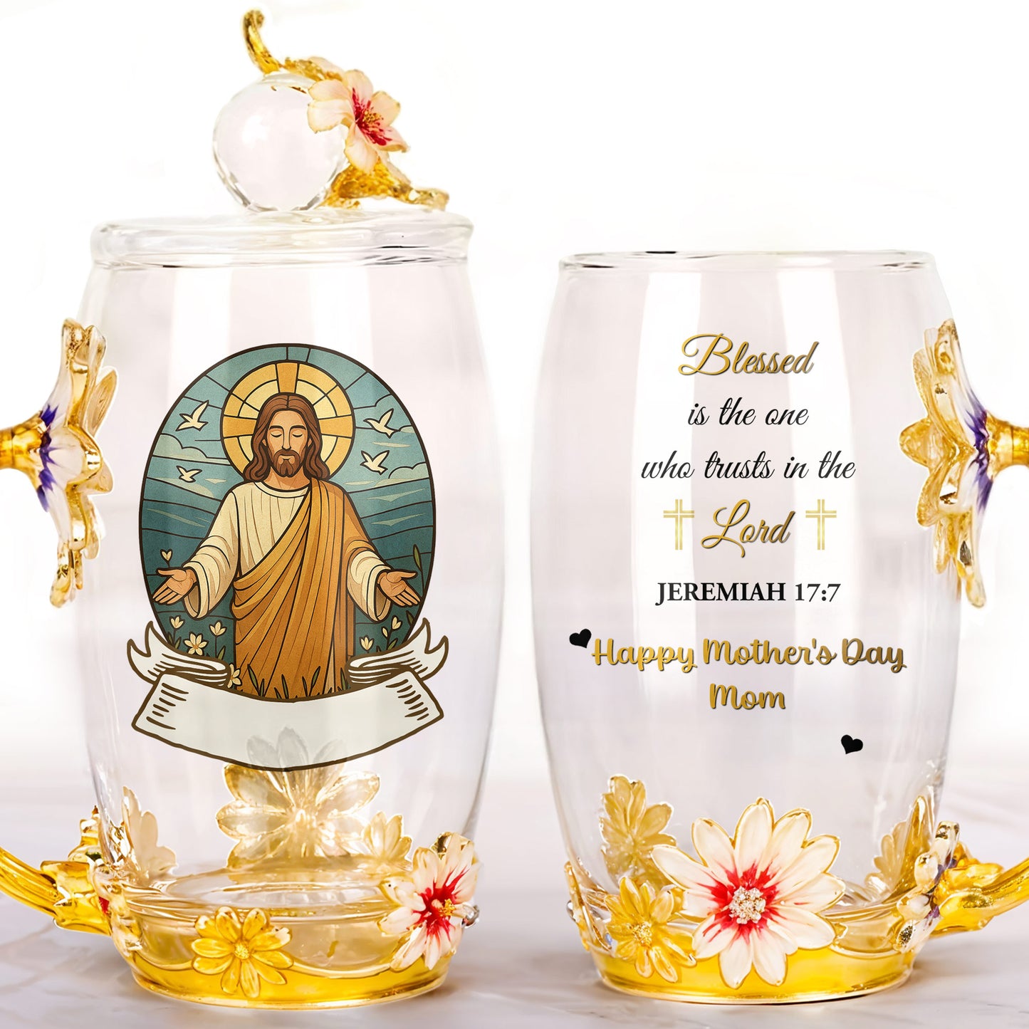 Brighten Your Day With A Customized Touch Of Faith And Floral Elegance, Jesus And Flowers - Personalized Enamel Flower Tea Cup - MOM099_TECU