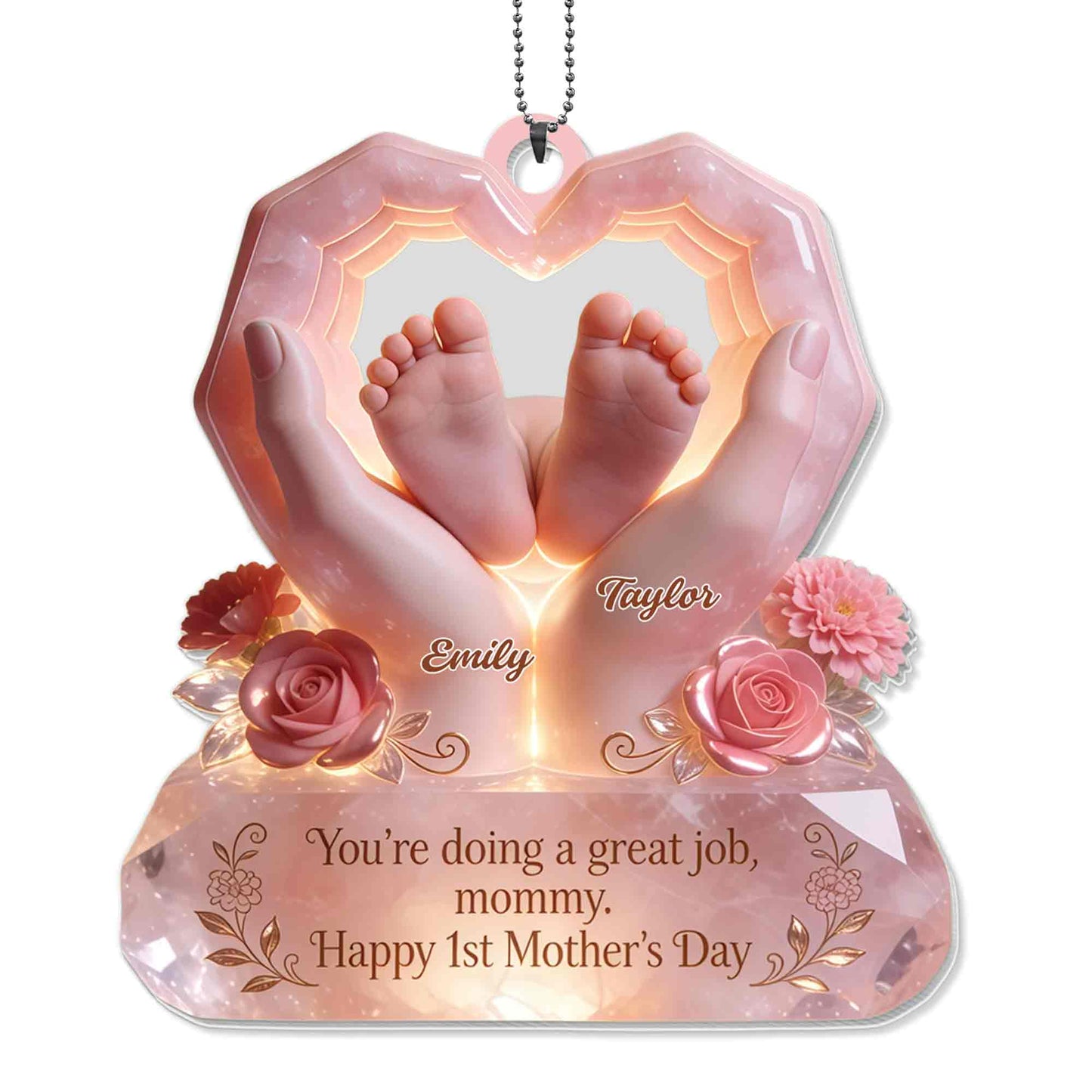 You're Doing A Great Job Mommy Happy Mother's Day Heart Hands Baby Feet Roses