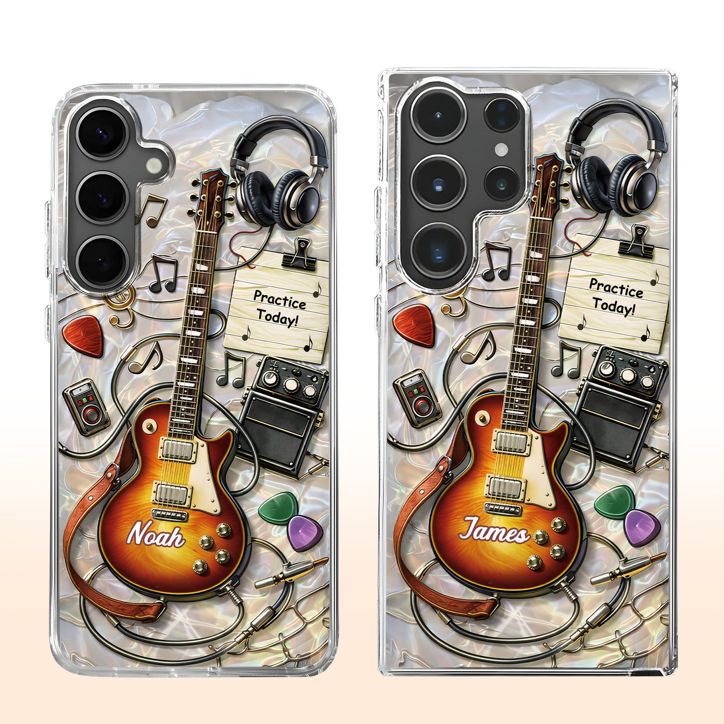 Practice Today Electric Guitar With Music Notes And Headphones