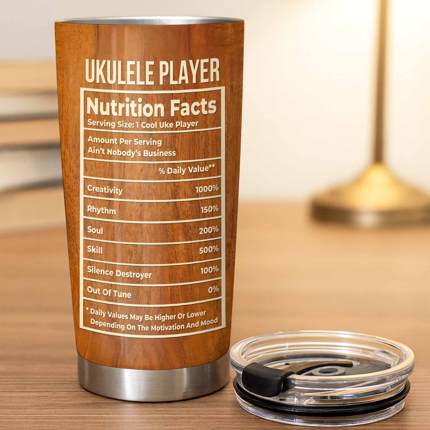 Ukulele Player Nutrition Facts Funny Wood Texture Instrument