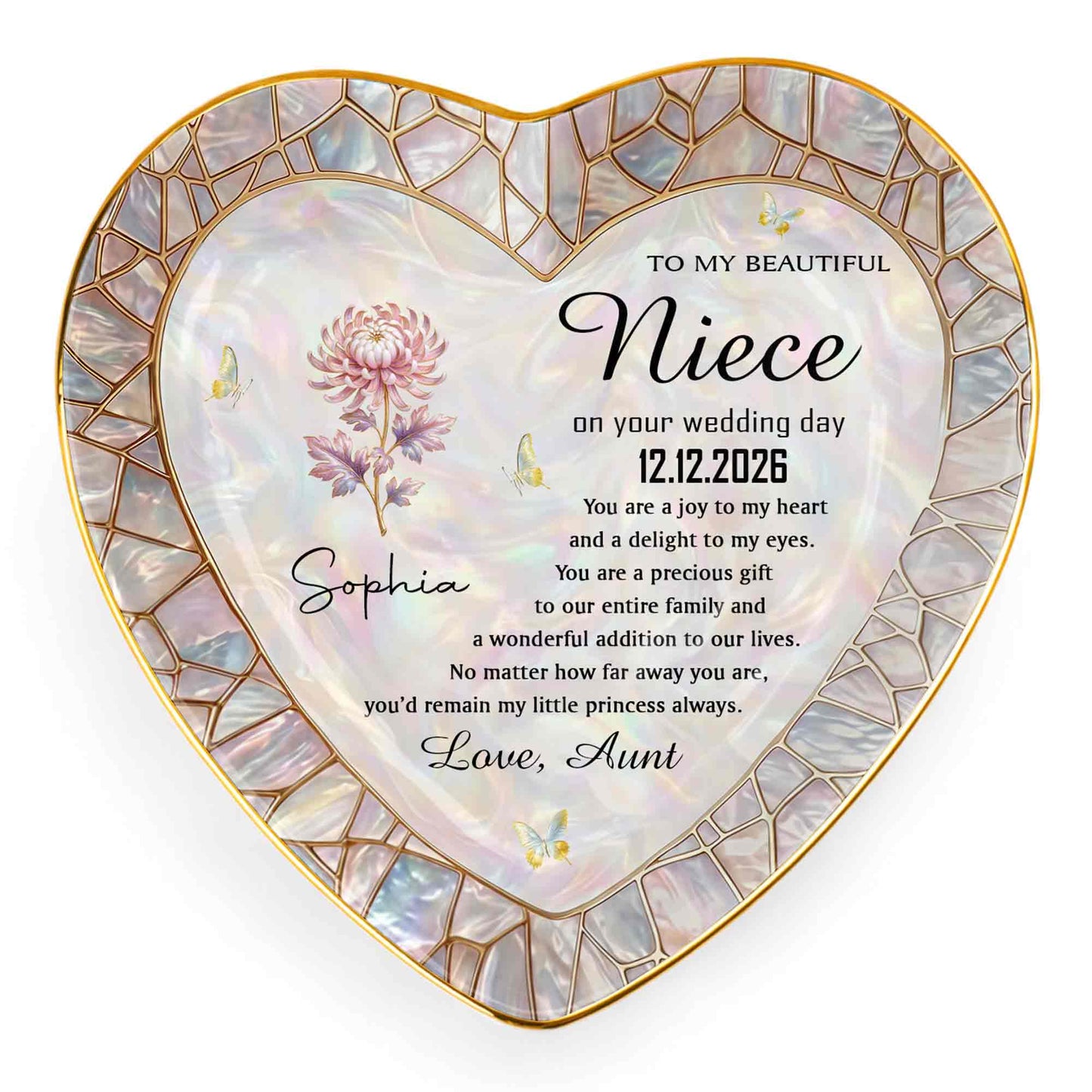 To My Beautiful Niece On Your Wedding Day Flower Heart Jewelry Dish - Personalized Custom Jewelry Dish, Ceramic Dish, Heart Shape - NCE075_HCRF