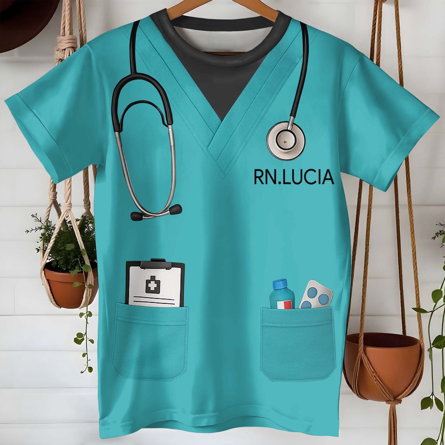 Customizable Nursing Themed T-Shirt With Stethoscope and Medical Badge