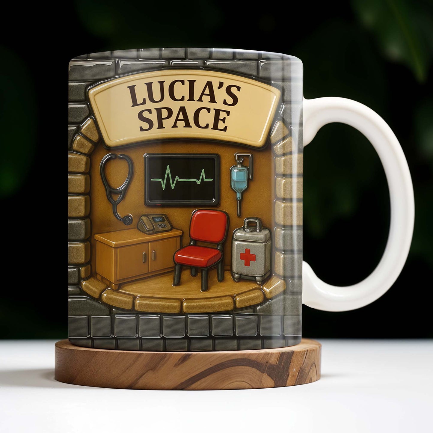 Lucia's Space, Stethoscope, Heartbeat Monitor, IV Bag, Medical Cabinet, Emergency Kit