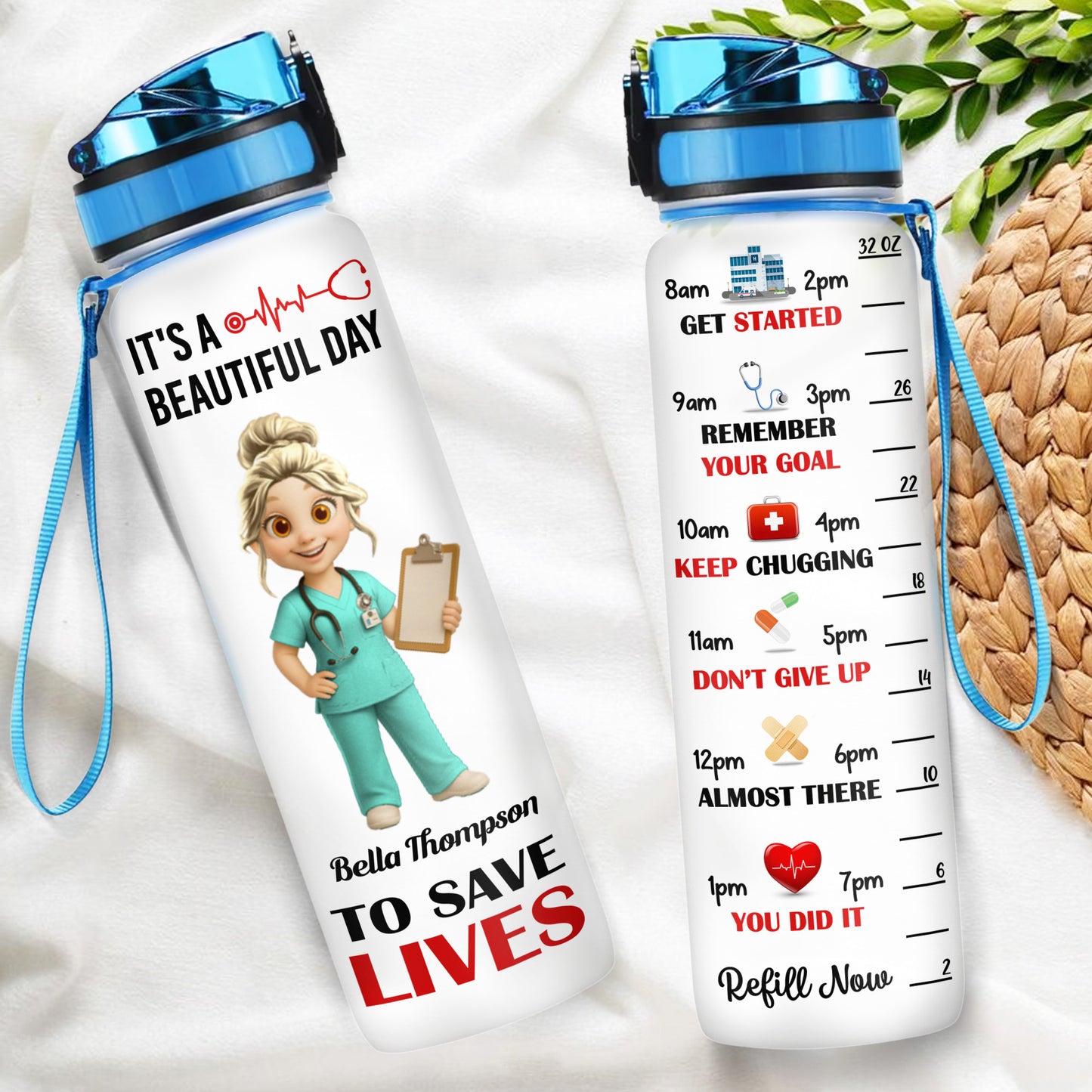 It's A Beautiful Day To Save Lives Water Bottle For Healthcare Professionals - Personalized Tracker Bottle - NUR005_WATRA