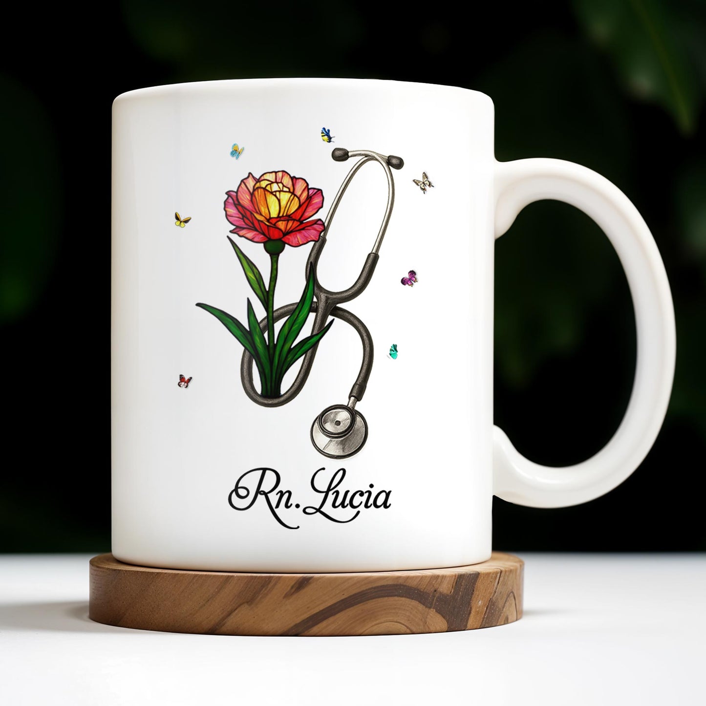 Vibrant Tulip And Stethoscope Design, Beautiful Butterflies