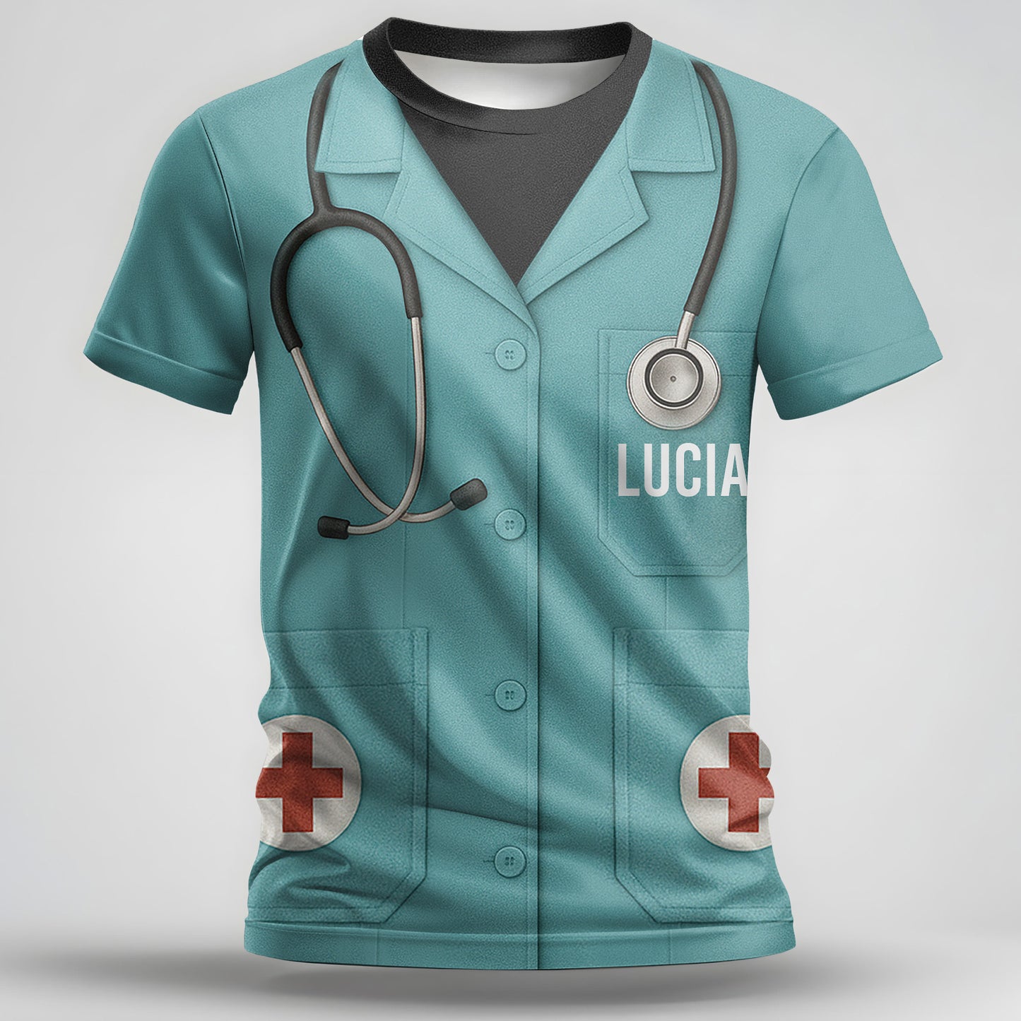 Customizable Nurse Station Uniform Printed T-Shirt With Stethoscope