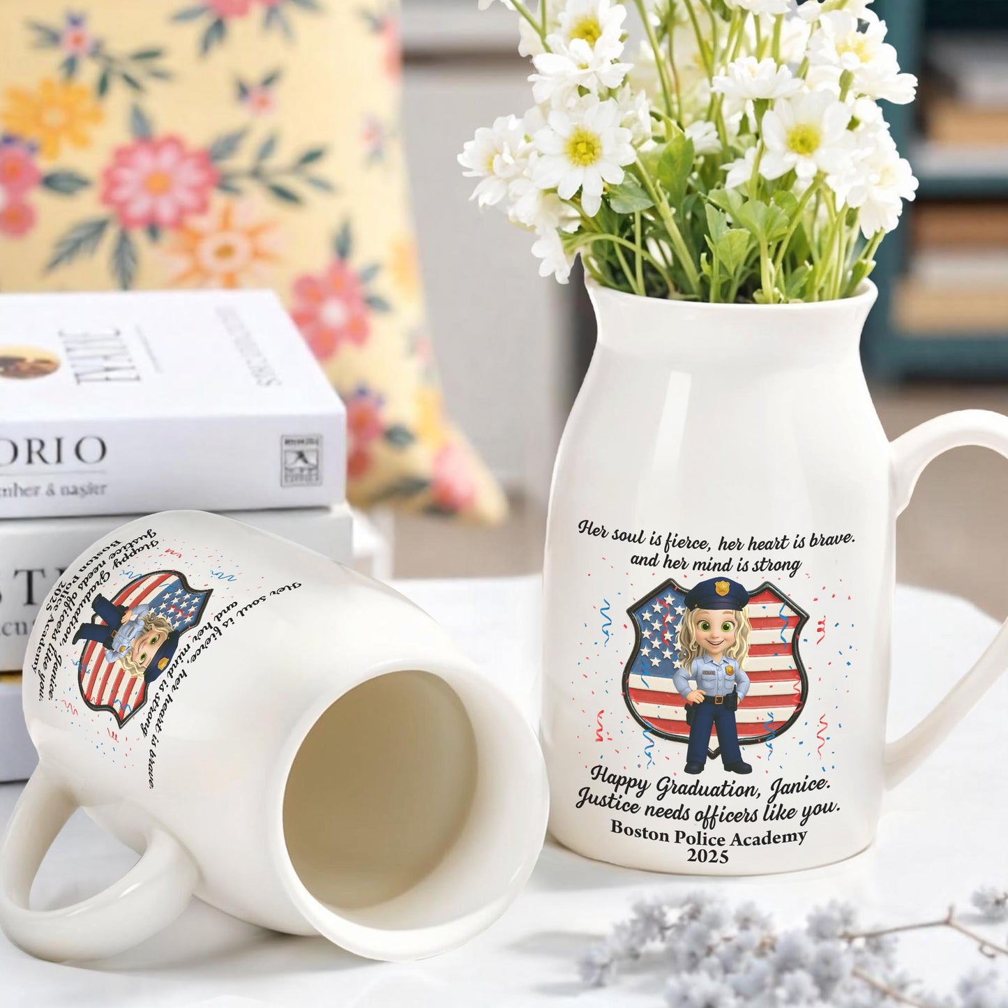 Her Soul Is Fierce, Her Heart Is Brave, And Her Mind Is Strong, American Flag And Police Uniform