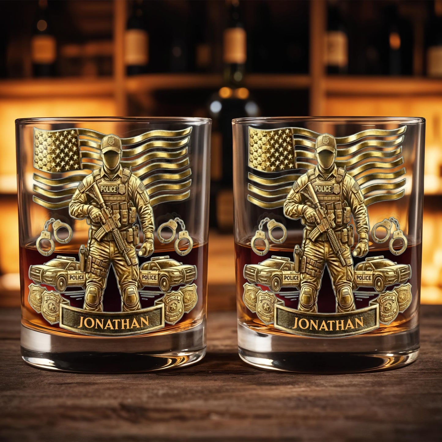 Celebrate Heroic Service With Police Officer Emblem and American Flag