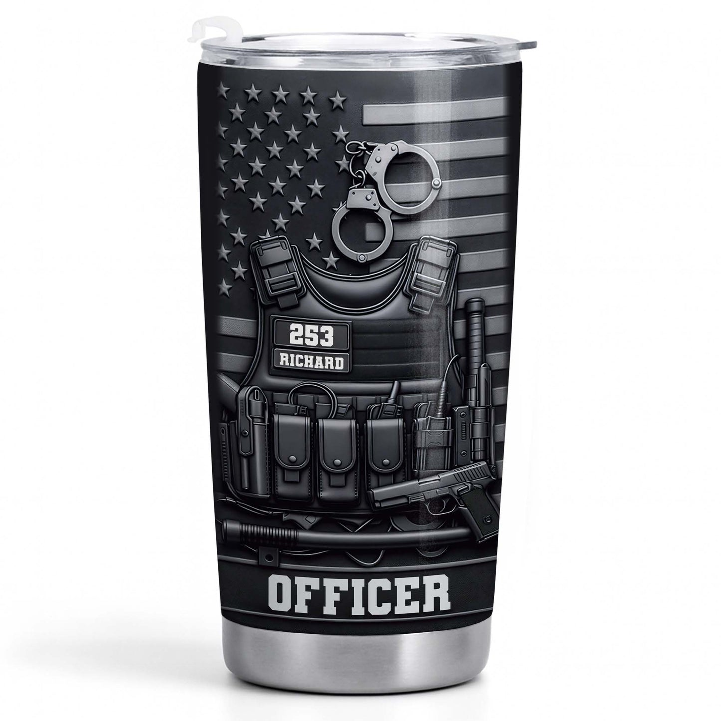 Officer Tactical Vest With American Flag And Handcuffs Design