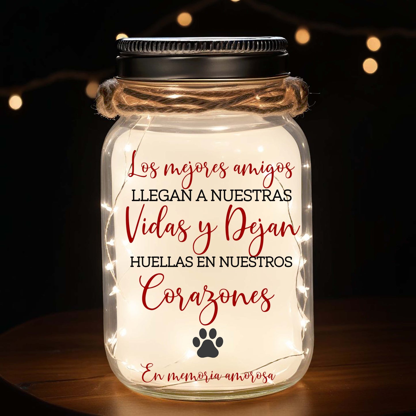 Huellas En Nuestros Corazones - Personalized Custom Mason Jar Light - PET012_JARL