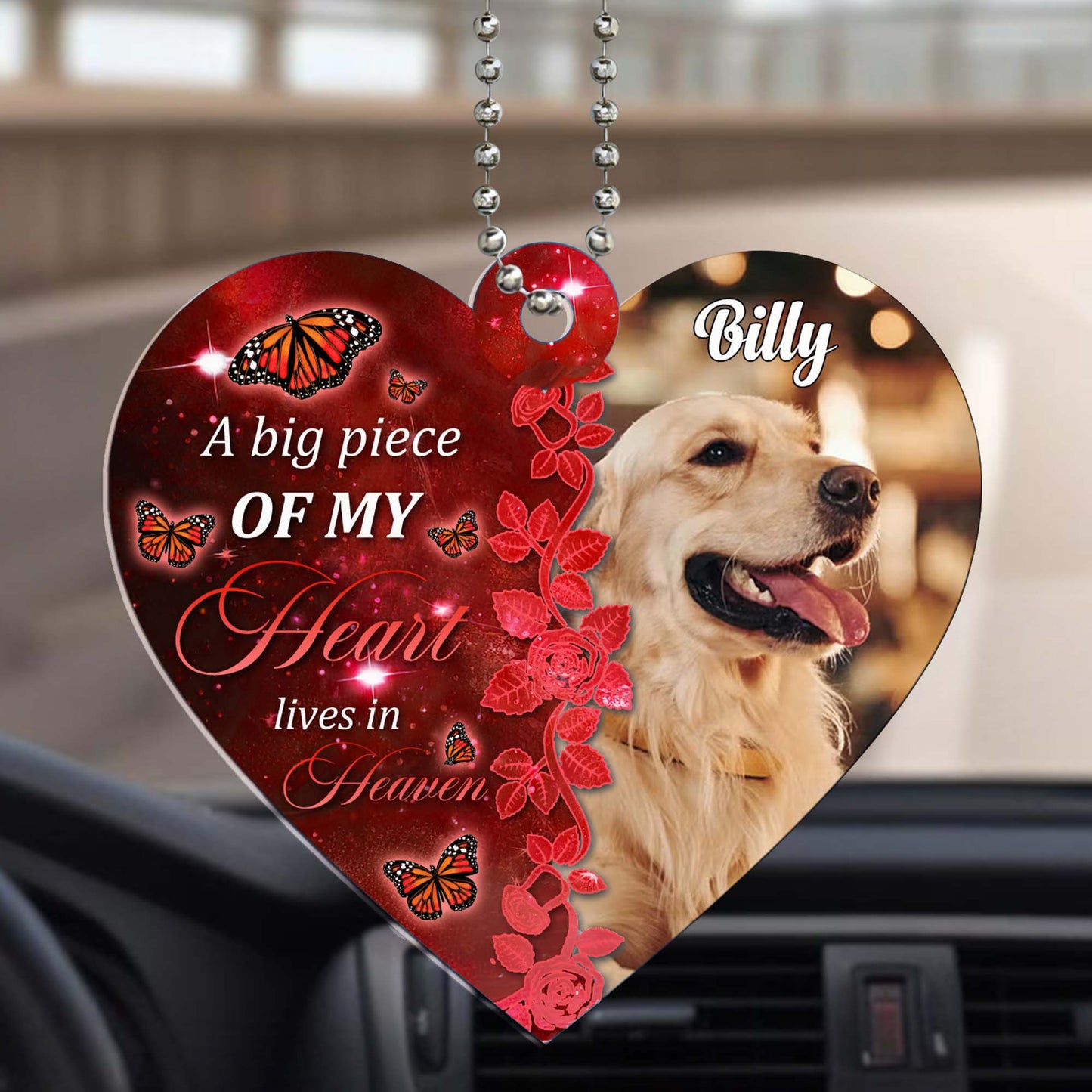 A Big Piece of My Heart Lives in Heaven - Personalized Custom Acrylic Ornament, Car Ornament - PET019_HGO