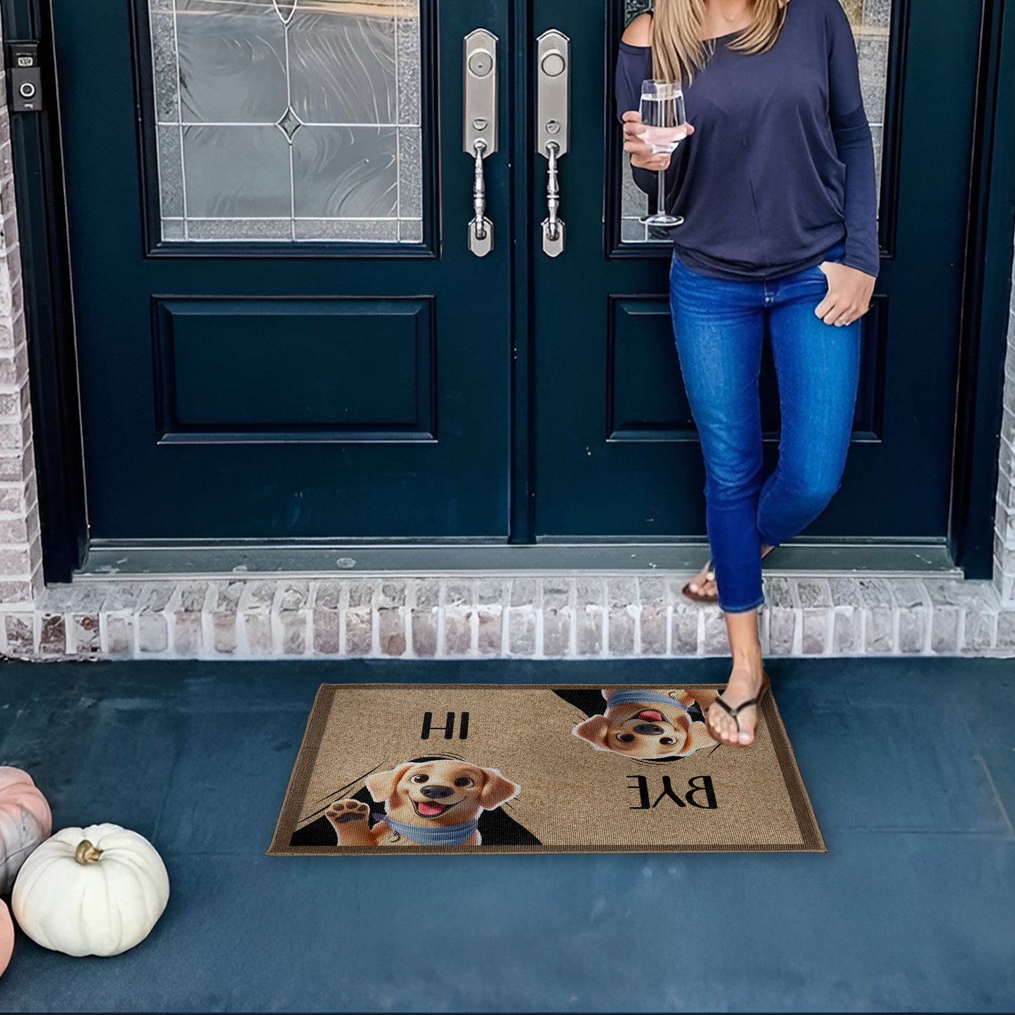 Hi Bye Cute Dogs Paw Prints Doormat