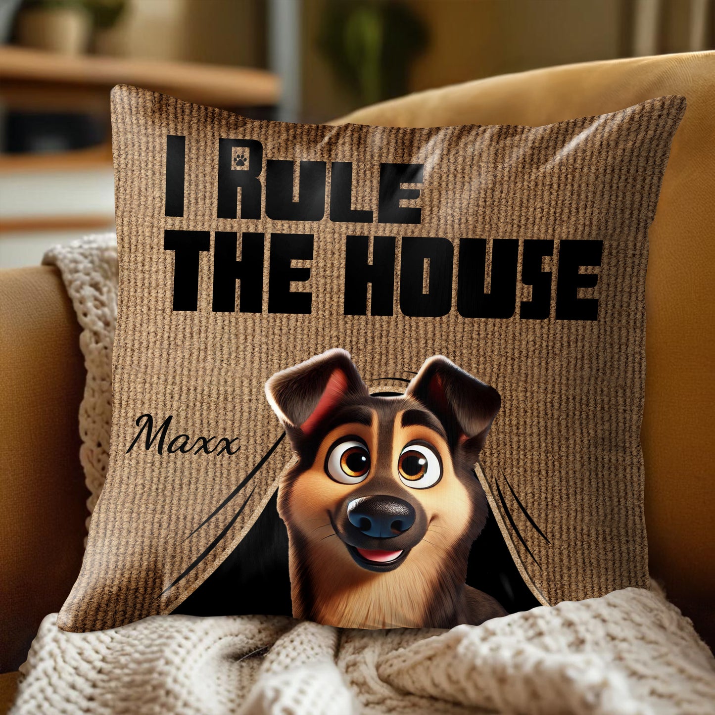 I Rule The House Dog Illustration Pillow