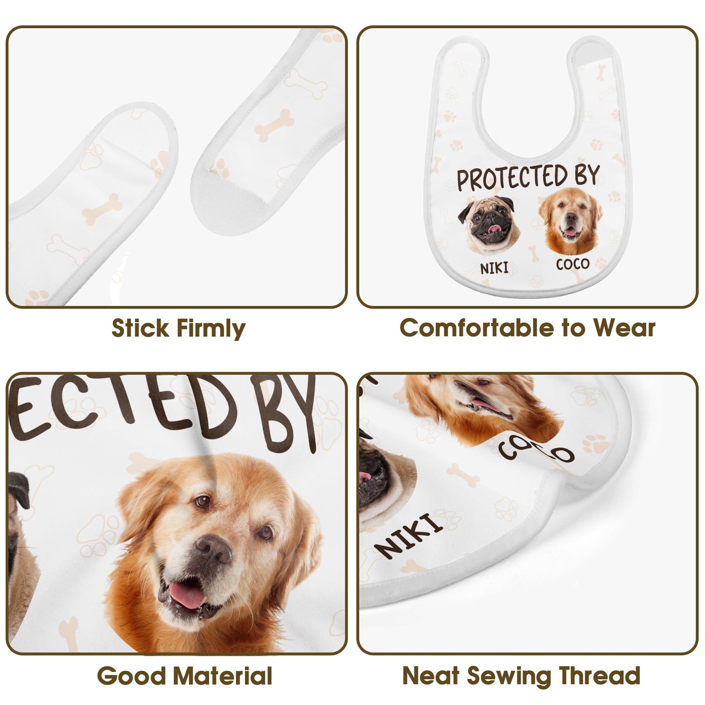 Protegido por Niki y Coco, Perros y Huellas - Babero Personalizado - PET112_BBB