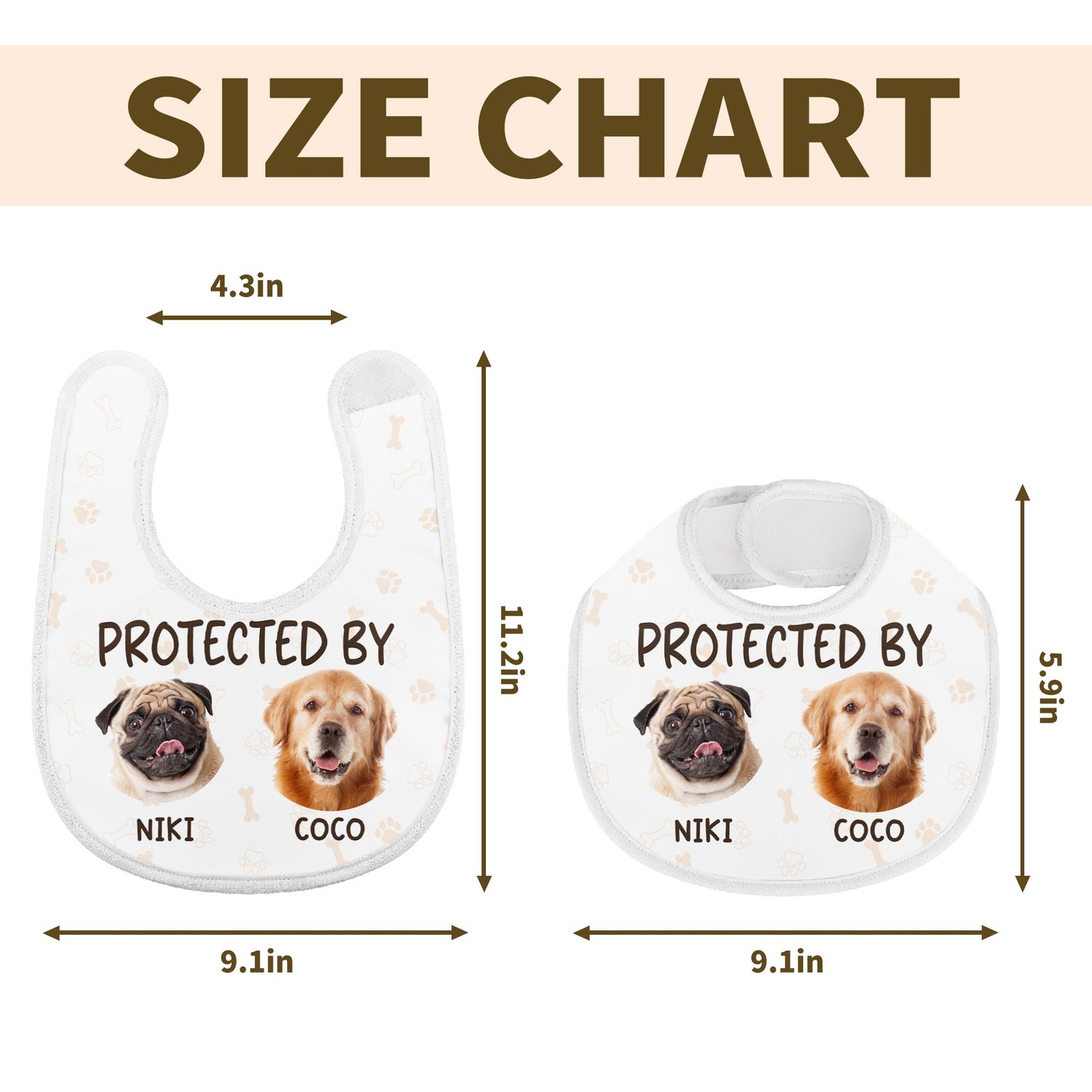 Protegido por Niki y Coco, Perros y Huellas - Babero Personalizado - PET112_BBB