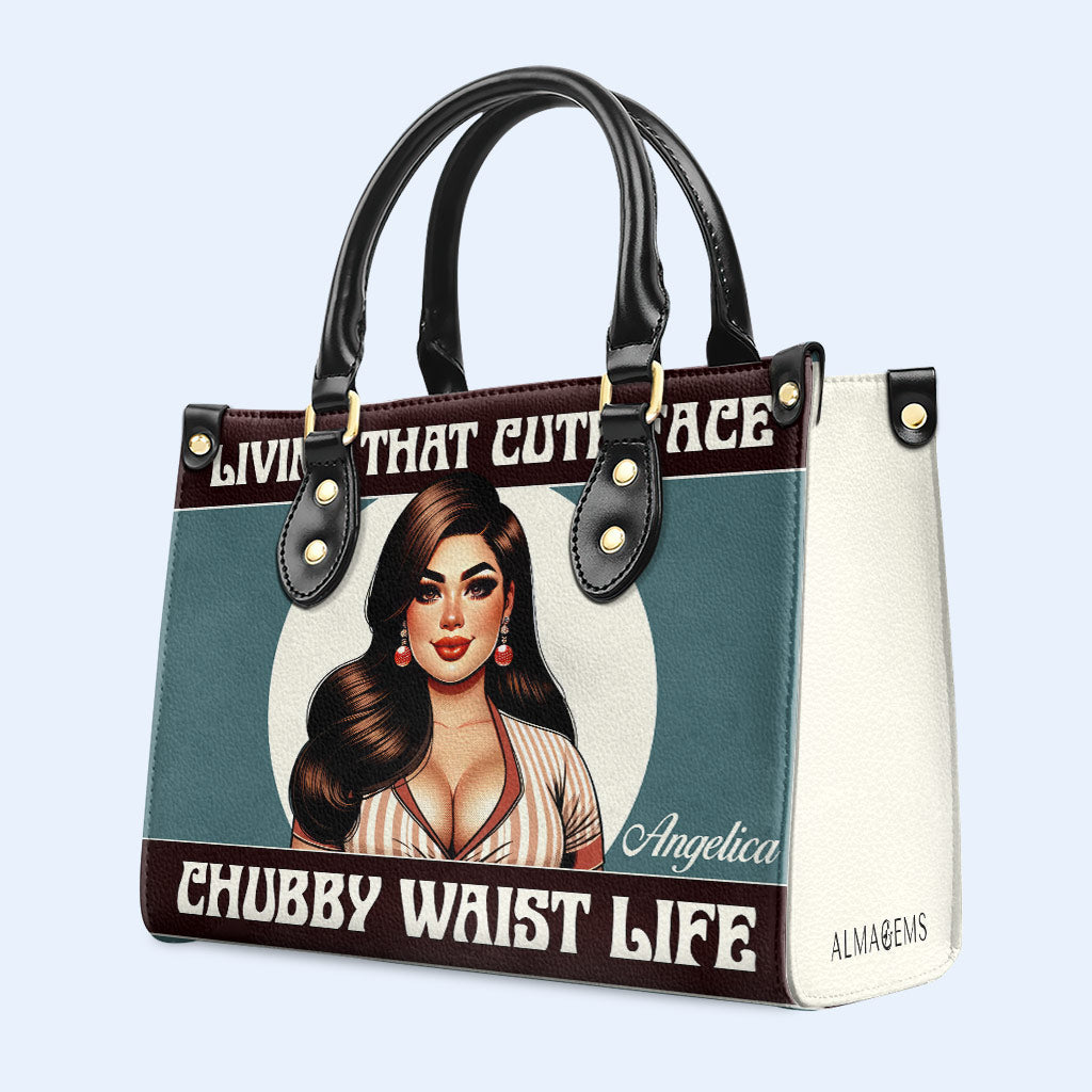 Living That Cute Face Chubby Waist Life - Personalized Leather Handbag - PG08